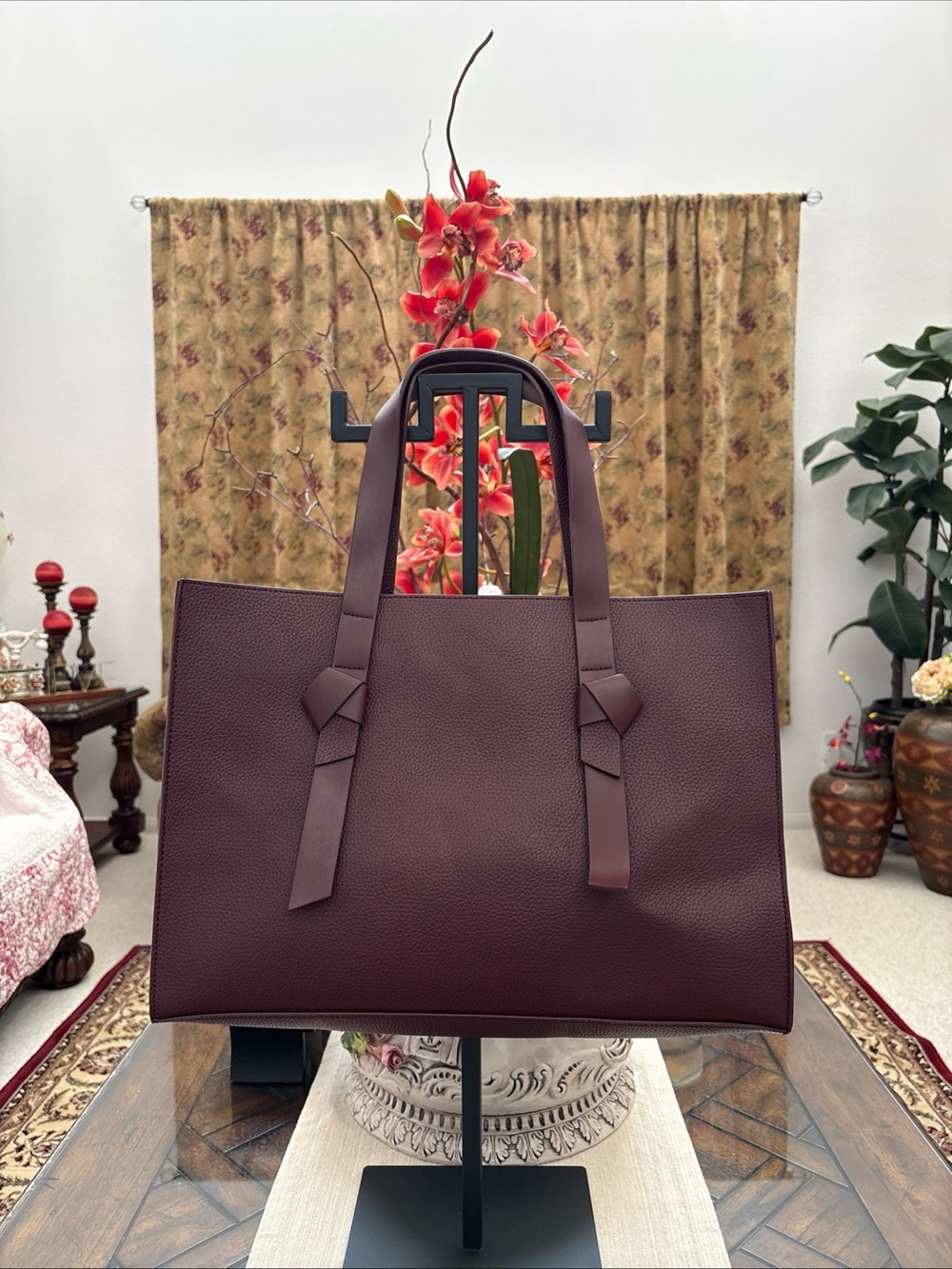 Rachel Zoe Large Burgundy Tote with Knot Strap Detail Carryall
